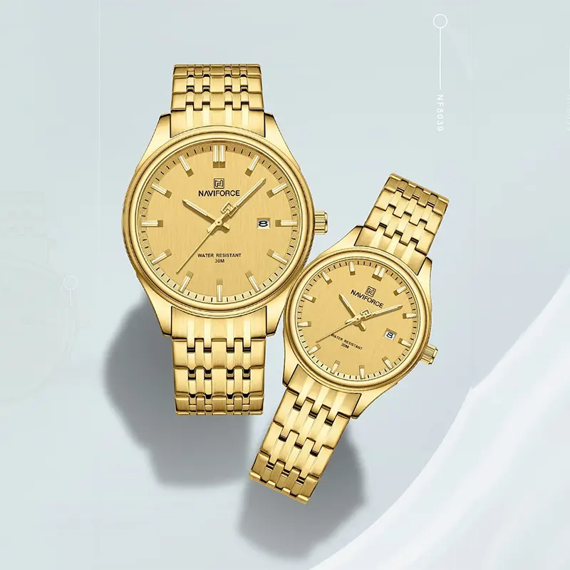 Naviforce Gold-tone Couple Fashion Watch-  NF8039